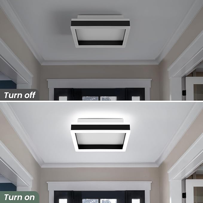 Square LED Hallway Ceiling Light, 6000K Cold White Black Modern Led Ceiling Light Fixture,Minimalist Flush Mount Ceiling Lamp for Hallway Entryway Bedroom Kitchen Laundry Room(9.5 in)