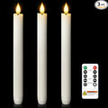 Homemory 3 Pcs Waxy Flameless Taper Candles with Remote, Flickering Battery Operated Taper Candles, Led Flameless Candlesticks Classic Tall Candle for Home, Wedding, Party, White, 9.6 inches