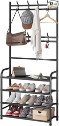 darsun Hall Tree with Shoe Storage Bench, 4-Tier Coat Rack with 8 Hooks, Multipurpose Entryway Organizer for Hall, Bedroom, Office, Shoe Bench with Storage (23.6in)