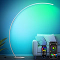 RGB Floor Lamp with 3 Color Temperatures, Ultra Bright 1800LM Smart Arc LED Floor Lamp with Remote Control, Music Sync, Scene Modes, Modern Standing Tall Lamp for Bedroom Living Room-Brushed Nickel