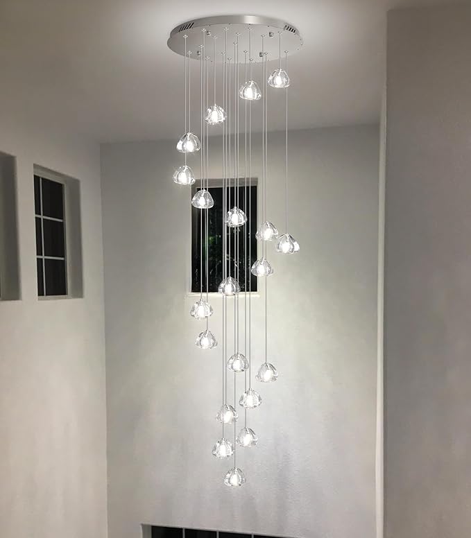 LED Glam Chandelier 138 inches Long Light Luxury Crystal Ceiling Chandeliers Remote Dimmable High Ceiling Pendants Lighting Fixtures Antique Gold 20 Lights
