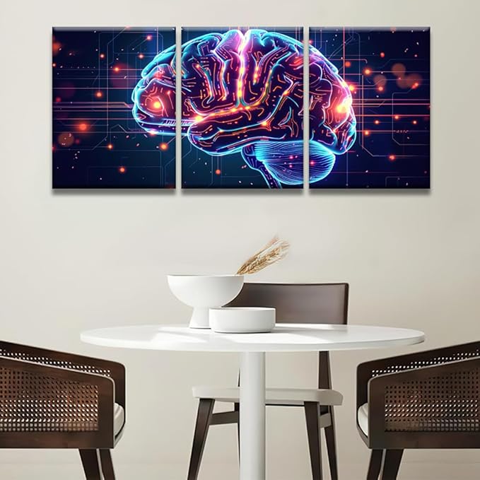 LSIUHWUWI Canvas Art Wall Decor for Bedroom AI Brain Cloud Networking Art Prints GPU, Crypto, AI Canvas Art Wall Painting Artwork for Walls Canvas Wall Decor Framed Ready to Hang 12x16inchx3