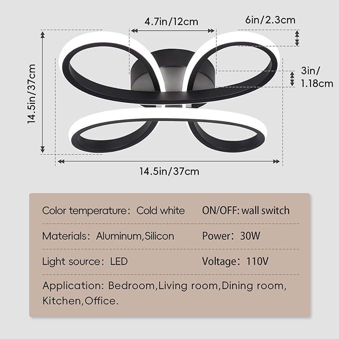 ADISUN Modern LED Ceiling Light, 6000K Semi Flush Mount Ceiling Light Fixture for Living Room, Close to Ceiling Light Fixtures for Bedroom, Corridor, Aisle, Hallway - Indoor Lamp, Black
