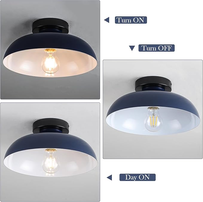 12 Inch Metal Semi Flush Mount Ceiling Light Fixture Industrial Small Ceiling Lights Kitchen Lighting Fixtures Ceiling with Navy Blue Shade for Hallway Entryway Bedroom Foyer Bathroom Laundry Room