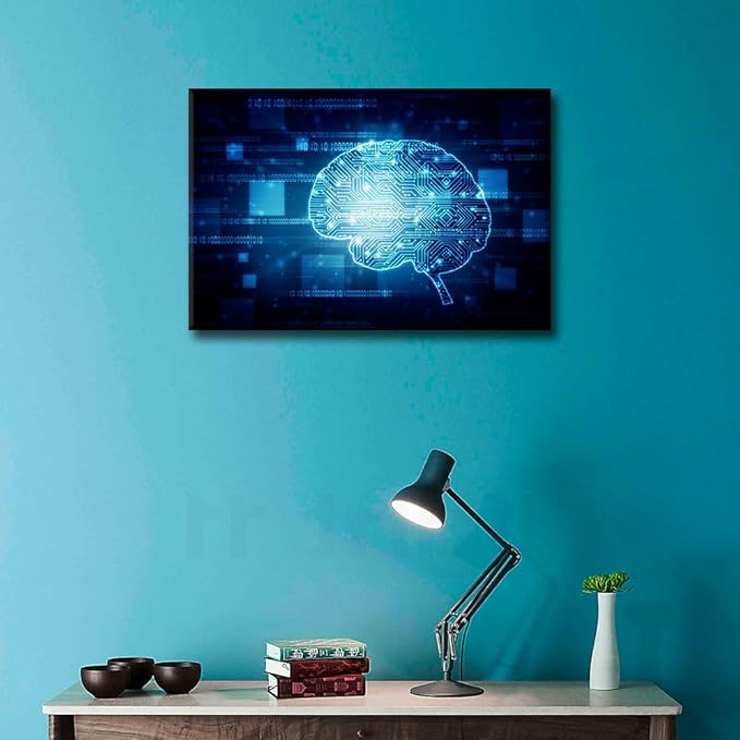 TUMOVO 1 Piece Wall Pictures for Living Room Artificial Intelligence Brain Painting on Canvas Wall Decor Art CPU Concept Bedroom Wall Art Modern Artwork Framed Ready to Hang, 36x24in