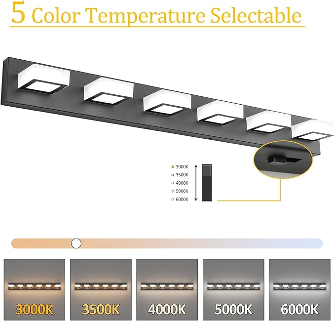 Ralbay Black Bathroom Lights Fixtures Dimmable 5 Color Temperature Black Acrylic Modern Matte Black Vanity Light for Bathroom 40.4inch
