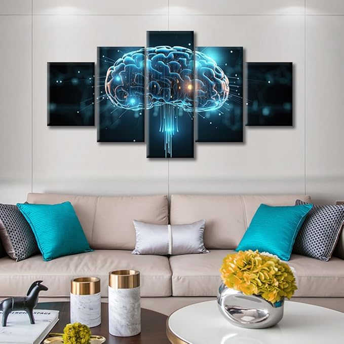 Smart Brain Wall Art for Bedroom Artificial Intelligence Technology Wall Decor Brain Framed Canvas Art Pictures House Deocr for Living Room Office Wall Art Framed Ready to Hang (60"Wx32"H)