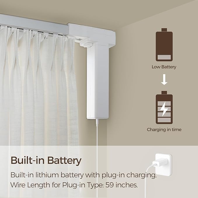 TWOPAGES Electric Smart Curtain Track for Ceiling Mount and Wall Mount, 122 Inches Motorized Curtains Rail System Compatible with Google, Alexa App, Remote Control