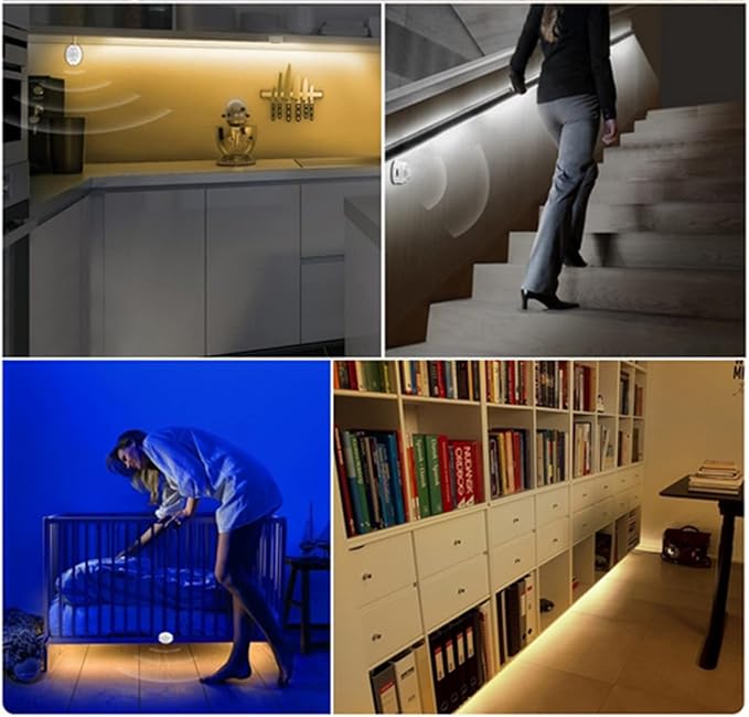 Motion-Activated Digital LED Under Bed Lighting System with Motion Sensors 2 * 3.3ft / 1m Motion Sensor LED Night Light, Dimmable Warm White for Queen/King/Cal.King Size Bed