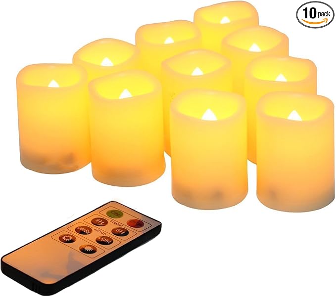Flameless Votive Candles with Remote Control and Timer Bulk Set of 10 Tealight Candles/Realistic Outdoor Flickering Battery Operated LED Tea Lights (Batteries Included) 200Hours