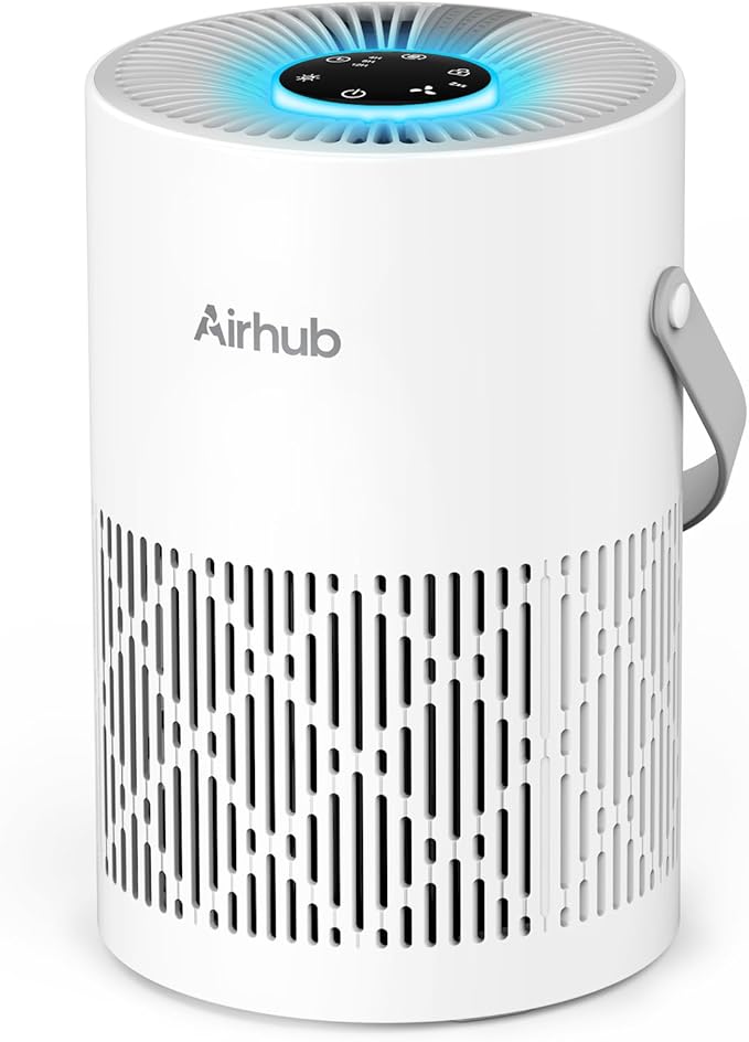 Air Purifier for Bedroom & Home, True HEPA Air Purifier for Pets, Quiet Sleep Mode, 360° Air Intake, Dust Smoke Odor Remover, Touch Control, Portable Small Room Air Cleaner, White