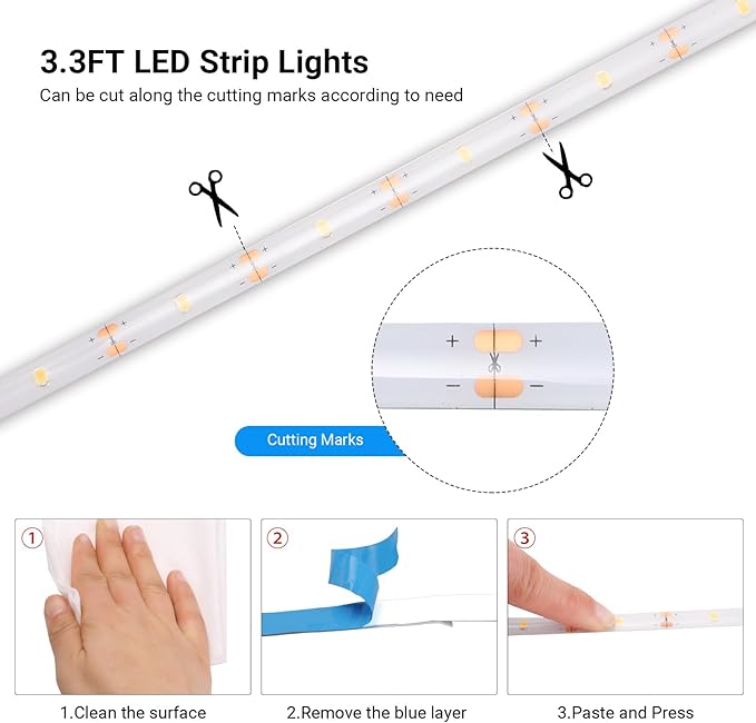 Battery Operated Motion Sensor Strip Lights, Cuttable, Waterproof, 3.3FT Motion Activated Led Light Strip Warm White for Cabinet Closet Kitchen Bathroom Stair Pantry Shelves Bed Indoor