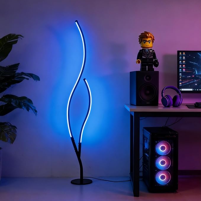 DAYCENT RGBWIC Floor Lamps Modern Smart Corner Lamp with APP and Remote 1500 Lumen LED Lights with Music Sync, 16 Million DIY Colors, Scene Modes Ambience Light for Bedroom Living Room Black