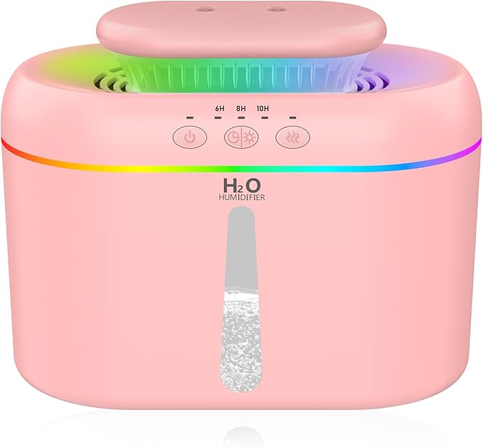 2L humidifiers for bedroom Room Home Ultra-Quiet 28 dB Quiet Supersized Cool Mist Air Humidifier for Baby Nursery，Dual Nozzie，Easy to Clean & Fill, 7 Color NightLight (Light Pink)