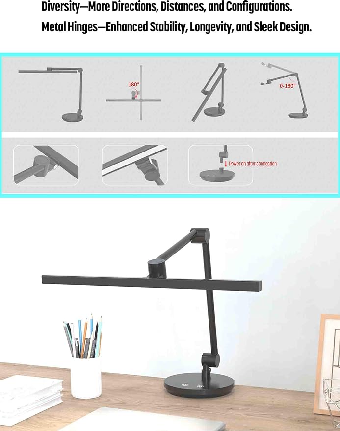ArchDesk 18.9’ Desk Lamp: Dim, Warm~Cool White Adjustable, Anti-Glare, Sensor, 10W LED, Eye Protection, Foldable, Perfect for Painting, Design, Work, Study, Reading & Office (White)