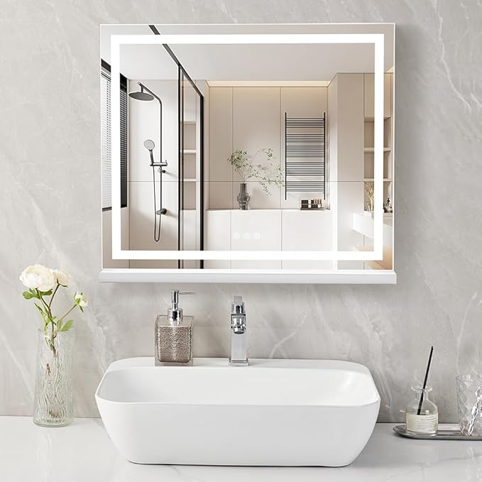 HIEEY Lighted Makeup Mirror, 18.1" x 22.8" Hollywood Vanity Mirror with Lights, Three Color Lighting Modes, with 5X Magnification Mirror, Smart Touch Control, 360°Rotation (White)