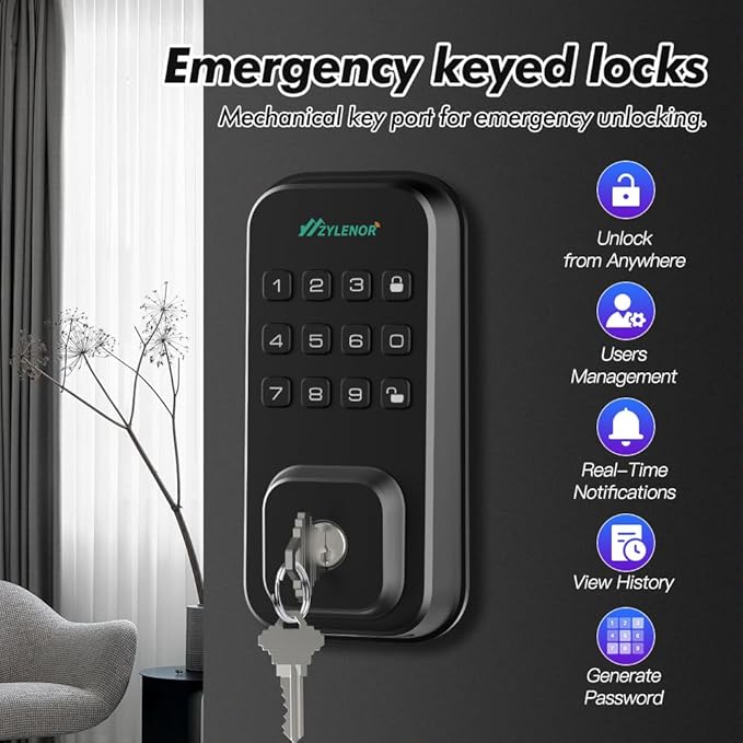 Keyless Entry Door Lock, Smart Lock for Front Door with Digital Keypad, Built-in WiFi Deadbolt, App Remote Control with Easy Installation, Upgraded Battery Life