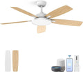 Roomratv Ceiling Fans with Lights,52 inch Smart Ceiling Fans with Dimmable LED Light Compatible with Google Home Alexa App Control(white