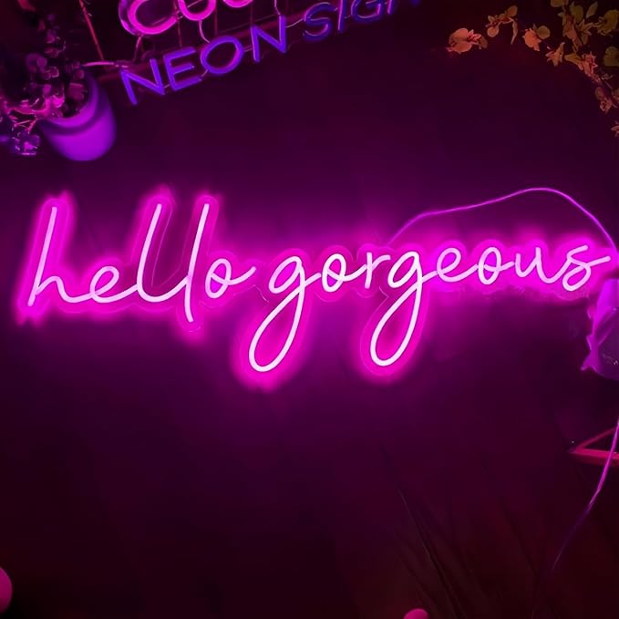 Hello Gorgeous LED Neon Signs for Wall Decor Neon Wall Art Acrylic LED Lights with Hanging Chain Light Up for Bedroom Decor Graduation Bar Pub Wedding Party 5V USB Powered Dimmable