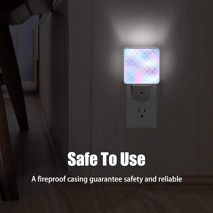 Colorful Mermaid Scales Night Light Plug in Wall Lamp Smart Dusk to Dawn Sensor for Home Decorative, Kids Room Bedroom Bathroom Kitchen Hallway Gifts