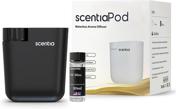 Scentia Waterless Plug-in Scent Diffuser with App Control | Essential Oil Diffuser | Hotel-Inspired Scent Included | 600 Sq. Ft. Coverage | Housewarming Gift | Black
