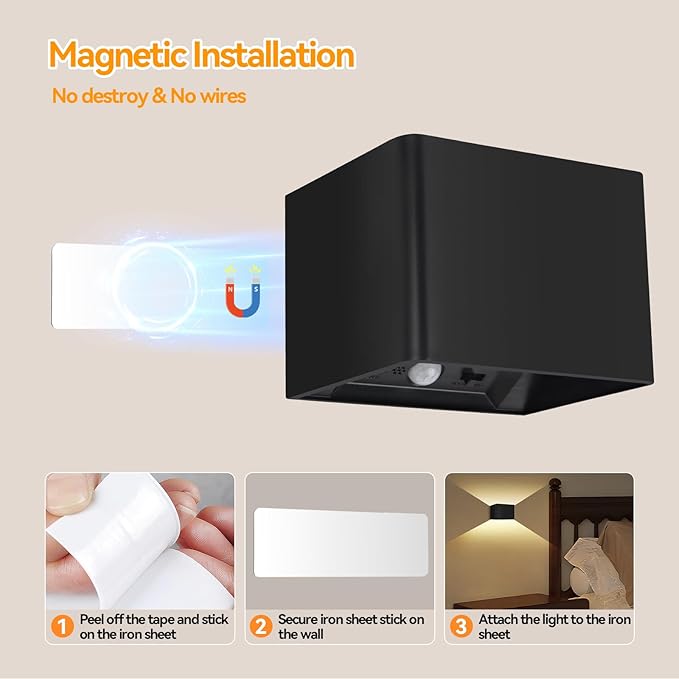 Aialun Motion Sensor Wall Light 5000mAh Battery Operated,Rechargeable Wall Sconce Set of 2 Wireless Closet Light,3CCT & Dimmable Up and Down Night Lights Magnetic Stair Lights for Bedroom Hallway