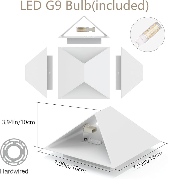 Tipace Modern LED Wall Sconce Hardwired Indoor White Wall Lights 2 Packs Up and Down Wall Mount Light for Living Room Bedroom Hallway Corridor Conservatory Warm White 3000K(with G9 Bulbs)