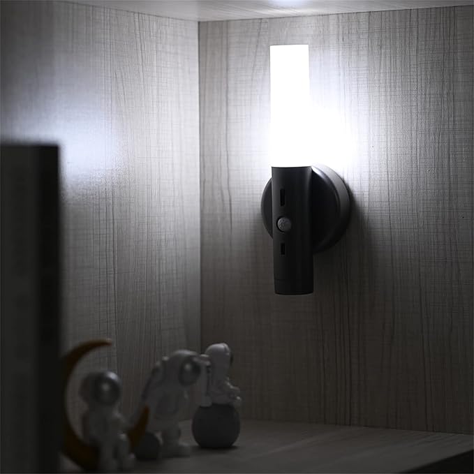 LED Battery Operated Wall Light with Motion Sensor Indoor Dimmable Wall Lampe Magnetic Lamp USB Rechargeable Wall Socnce Lighting Stick-On Night Lights for Entrance Hallway Staise (Grey,2 Packs) (