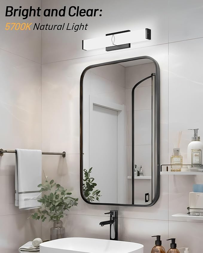 Bathroom Light Fixtures,Modern Dimmable Vanity Lights for Bathroom,15.75inch 20W 2000LM Black LED Vanity Lights Bar Over Mirror, LED Lighting Fixture 5700K Cool White ETL Certified