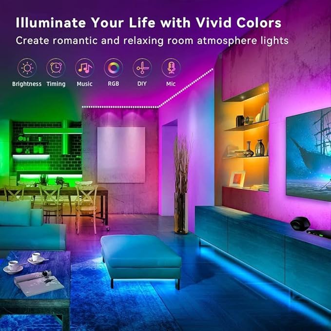 100FT Smart LED Strip Lights , RGB Strip Lights Sync to Music with 40 Key Remote Controller LED Lights for Bedroom, Christmas Lights decration (Multi-Colored, 100FT)