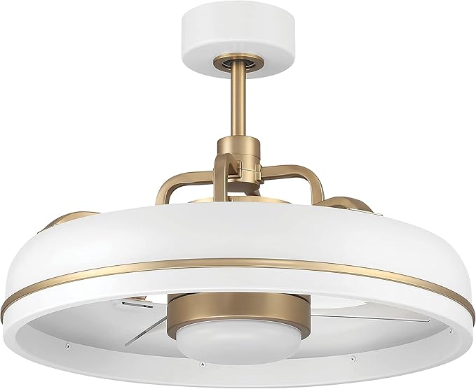 Craftmade Taylor 20" Dual Mount Indoor/Outdoor Flat Black Finish Ceiling Fan, LED Light Kit, Remote Control Included, Smart WiFi Enabled with Voice Activation (White/Satin Brass)