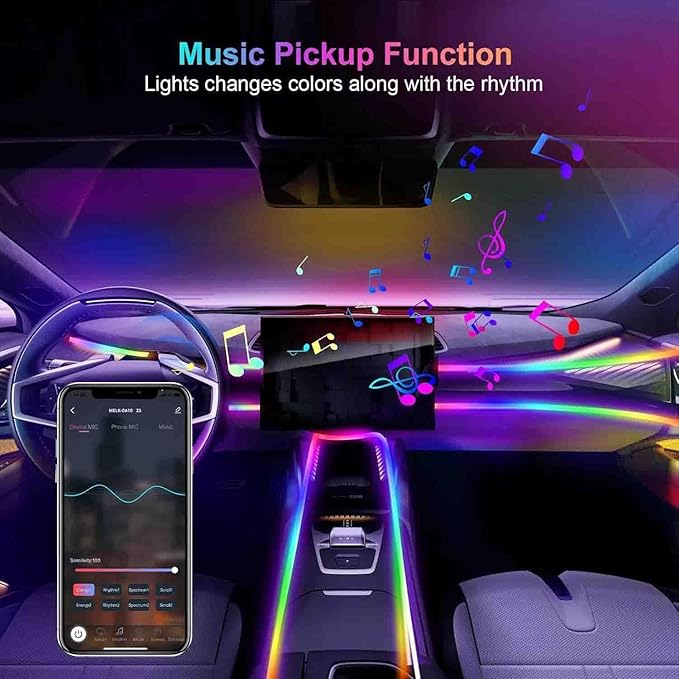 Smart LED Car Lights Interior with USB Port, Acrylic LED Strip Fiber Optic Ambient Lighting Car, Wireless App Control, Sync to Music, Car Decorations Interior Accessories Gifts for Women Men, 10 in 1