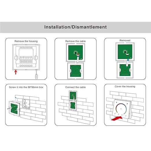 AMKI LED Wall Switch Dimmer,LED Controller,Wall- Mounted Plastic Cover Touch Panel Switch for DC12V-24V 3528 2835 5050 Single Color LED Strip Lighting(RGBW-Red,Green,Blue,White)