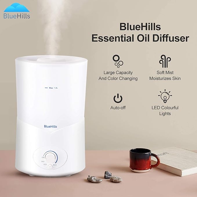 BlueHills Premium Set of Two Large 2300 ML and 1000 ML XL Essential Oil Diffusers Humidifier Combo for Large Room Home with Décor LED Lights Great Gift – Value Pack of White.
