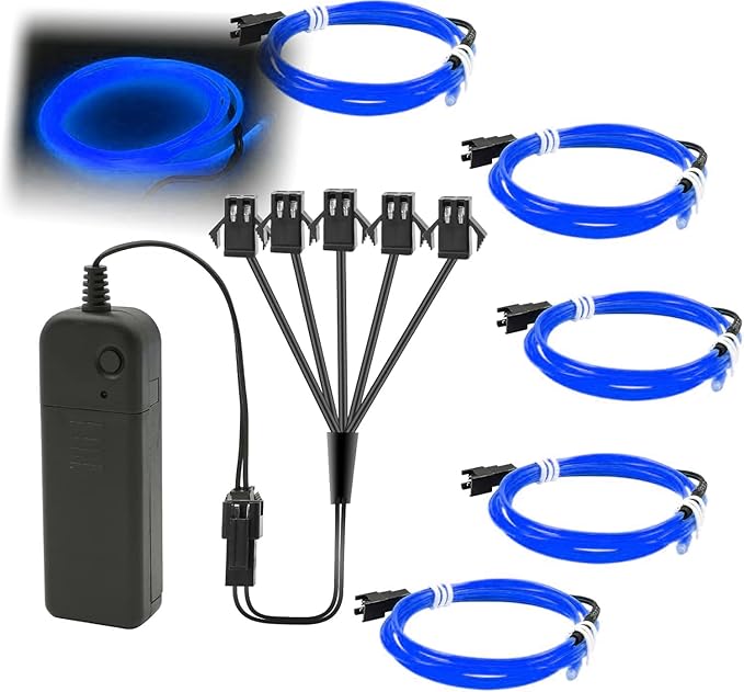 Ourbest EL Wire Lights Battery Powered, Wearable Led Wire Lights 5in1 neon String Light,DIY neon Sign kit Stay/Slow/Fast Flash Party Decoration 1M Blue