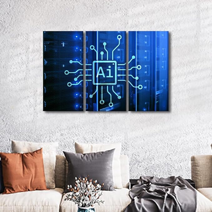AI Intelligence Pictures for Living Room Wall Decor Automation Art Prints AI Paintings 3 Pieces Canvas Wall Art AI Canvas Prints Framed Wall Art Ready to Hang, 36" Wx24 H