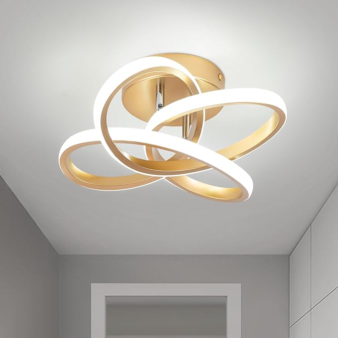 Led Ceiling Light, Gold 30cm Modern Ceiling Lights LED, Simple Curved Ceiling lamp, Ceiling Lighting Fixture for Hallway Bedroom LivingRoom Entryway Balcony Stair - 26W Cool White Light 6000K