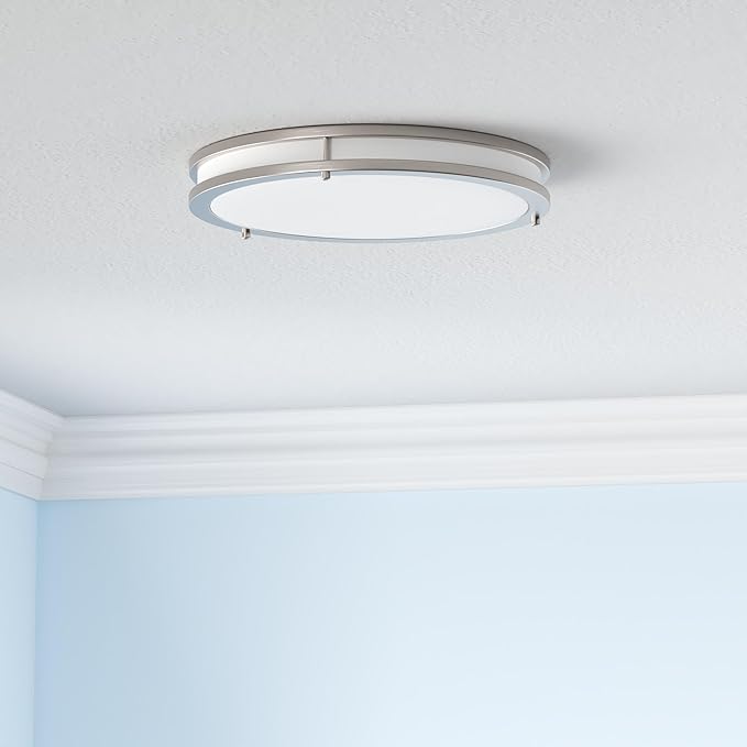 ASD LED 16" Round Flush Mount Lighting, Close to Ceiling Light Fixture | 3CCT, Dimmable, Energy Star, ETL Listed | 24W 2118LM 3000-5000K 100-277V | Low Profile Double Ring Lamp | Nickel, 4 Pack
