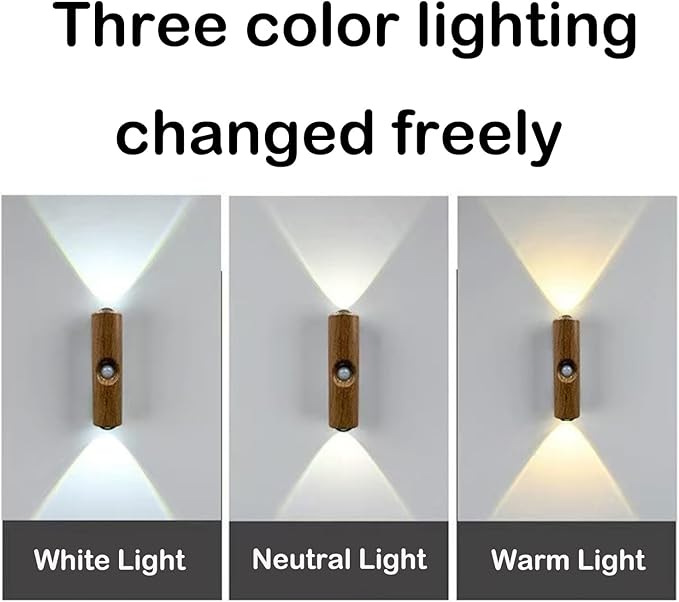 Motion Sensor Wall Lamp - Smart Indoor Night Light Wall Light, Stair Light Rechargeable Sensor Bathroom Light for Bathroom, Bedroom, Living Room, and Courtyard(White, 3 Colors)