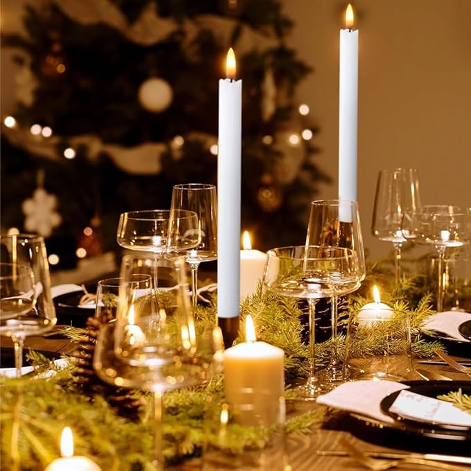 Wondise White Flameless Taper Candles with Timer, 6 Pack Battery Operated LED Flickering Real Wax Candle for Christmas Thanksgiving Wedding Decorations