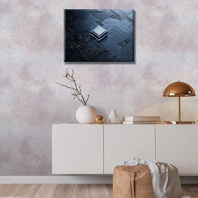 Office Wall Art AI Canvas Wall Art Central Computer Processors CPU Wall Decor Circuit Board Pictures Wall Art for Living Room Bedroom House Decorations Framed Ready to Hang 12x16 INCH