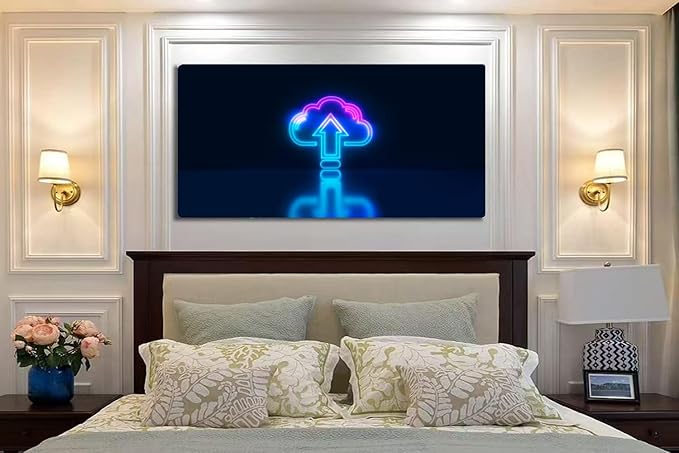 Wibinuki Wall Art Wall Decor Wall Paintings Neon cloud upload da neon sign in blue reflection Cloud for Living Room Bedroom Bathroom Home Decor Can Be Hung Directly 20"x 40"