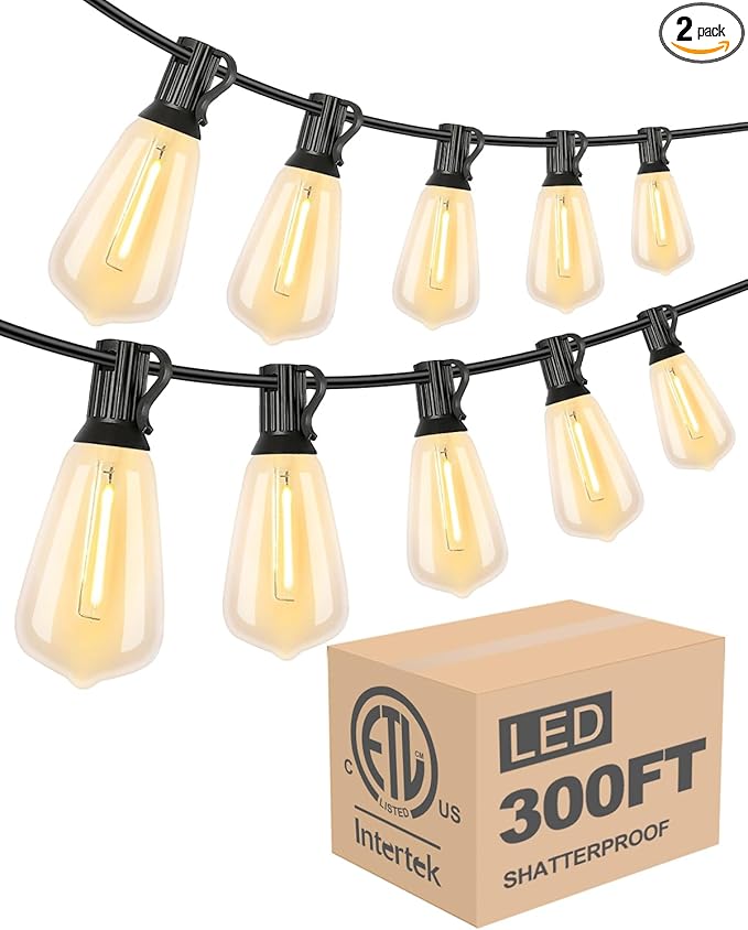 Lightdot LED Outdoor String Lights 300FT Patio Lights with 96 Shatterproof ST38 Vintage Edison Bulbs, Outside Hanging Light Waterproof for Porch, Deck, Garden, Backyard, Balcony, Dimmable