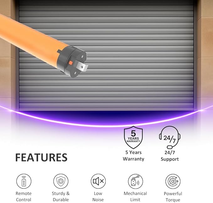 120V Tubular Roller Shutter Motor Kit with Remote, High Torque Electric Blind Motor Replacement for Awnings & Garage Doors, Quiet Operation (100 N.m for Φ94mm（3.7"） Round Tube)