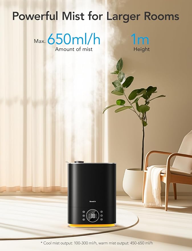GoveeLife 7L Humidifiers for Bedroom, Smart Top-Fill Cool & Warm Mist Humidifier Large Room, Auto Mode, 70H Quiet Runtime for Baby Plants Nursery, App & Voice Control, RGB Nightlight, Humidity Sensor