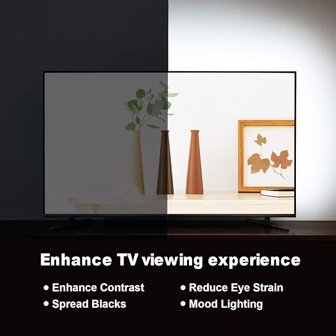 HAMLITE USB TV Bias Lighting 6500K True White for 50-55inch TV, 11.5ft LED Lighting fixtures for Indoor and Outdoor Lighting Applications Covers 4 Sides of 50-55 Inch TV, TV Light with RF Remote