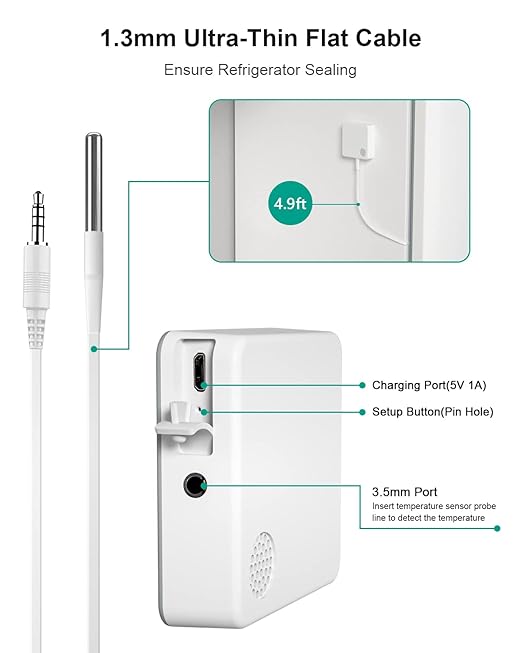 MOCREO WiFi Thermometer Freezer Alarm, Email Alert, App Notification, Data Record Export, No Subscription Fee, 2 Remote Wireless Temperature Sensors for Refrigerator, Freezer, Hot Tub