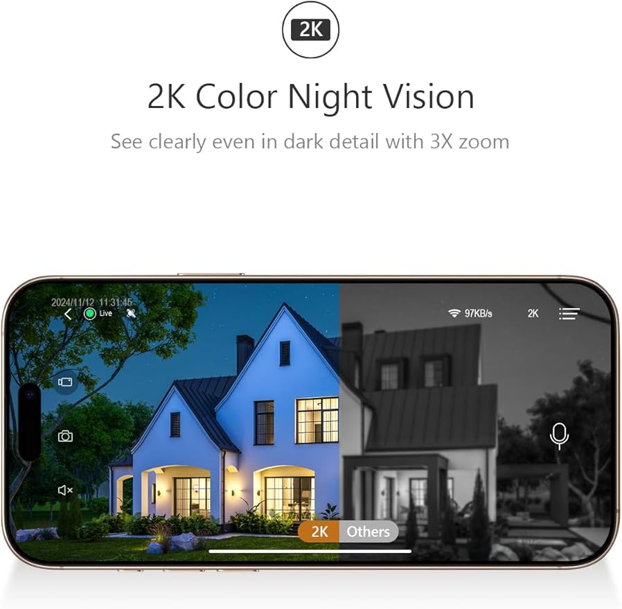 2K Wireless Security Cameras - Outdoor WiFi Security Cameras Color Night Vision, AI/PIR Detection, 2-Way Talk, Cloud/SD, Weatherproof, Battery Powered Outdoor Cameras (Black-1)