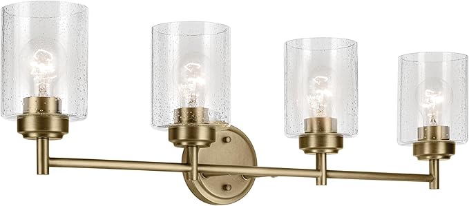 Kichler Winslow 30" 4-Light Vanity Light with Clear Seeded Glass in Natural Brass for Bathroom Vanity, Luxe Industrial, (30" x 9.25"), 45887NBR