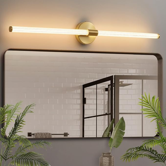 Dimmable LED Bathroom Vanity Lights Hardwired 360° Full Lighting Bathroom Light Fixtures Over Mirror Vanity Light Bar Modern Wall Sconce Warm Light for Bedroom Living Room - Gold, 39 inch